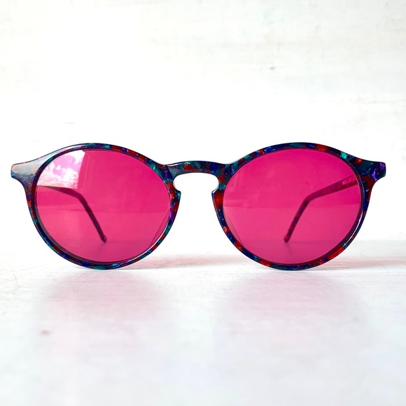 Anglo American Eyewear Jade Red Multi Mosaic Round Eyeglasses Mod 245 MMM 1990's - Picture 3 of 14